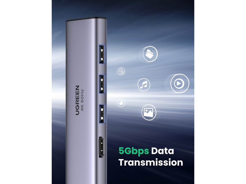 UGREEN 6-In-1 Usb C Hub 4k@60hz USB-Hubs - 6 - silber
