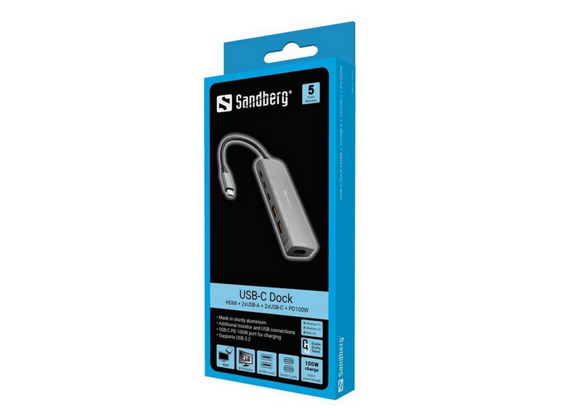 Sandberg USB-C Dock HDMI + 2xUSB-A + 2xUSB-C + PD100W