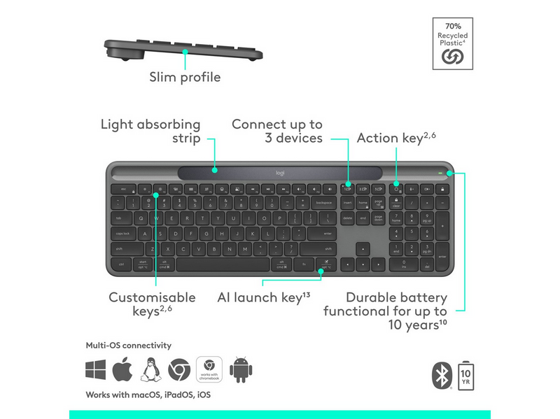 Logitech K980 Signature Slim Solar+ Wireless - Tastatur - Full-Size -