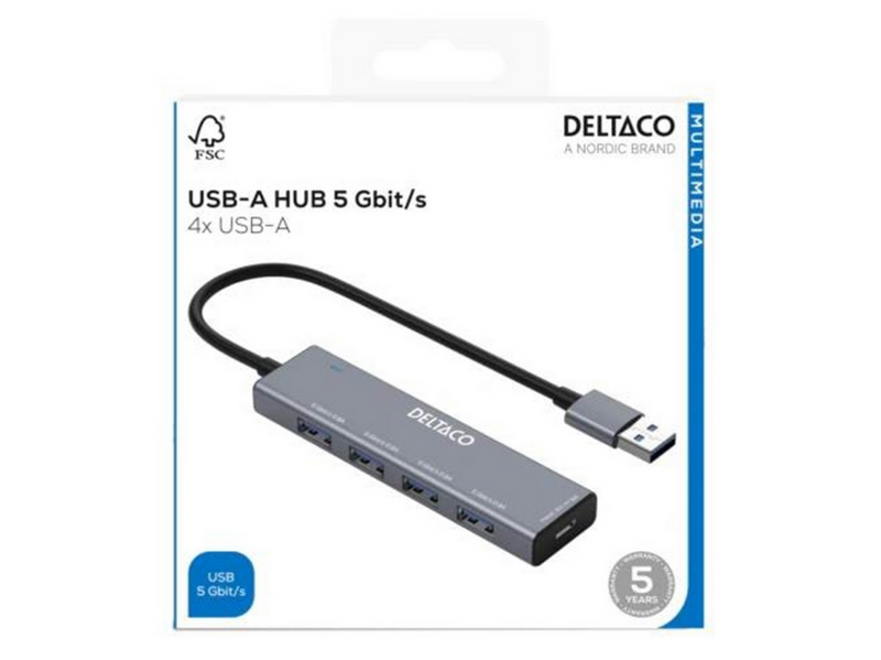 Deltaco USB-A hub - 4x USB-A Female USB-Hubs - USB 3.0 - 4 - silber