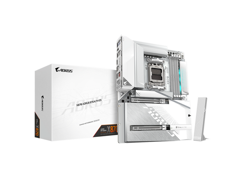 GIGABYTE X870 AORUS STEALTH ICE Mainboard - AMD X870 - AMD AM5 - DDR5 RAM - ATX