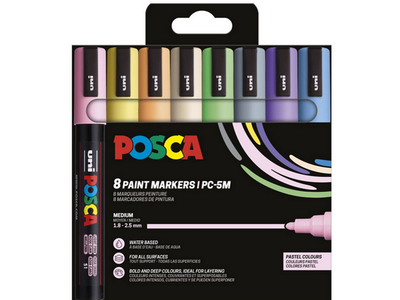 POSCA marker sæt PC-5M 8 ass. Pastel farver