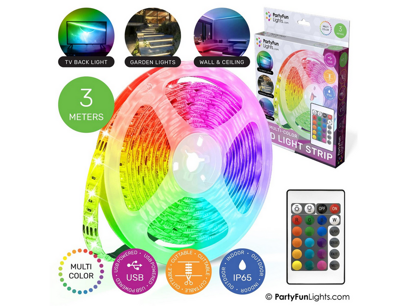 Party Funlight USB LED Light Strip - 3m Including Remote Control
