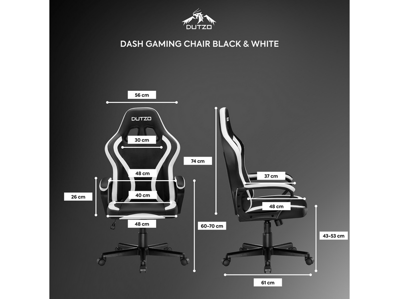 DUTZO DASH Junior Gaming Stuhl - Schwarz / Weiß - PU-Leder - Bis zu 110 kg
