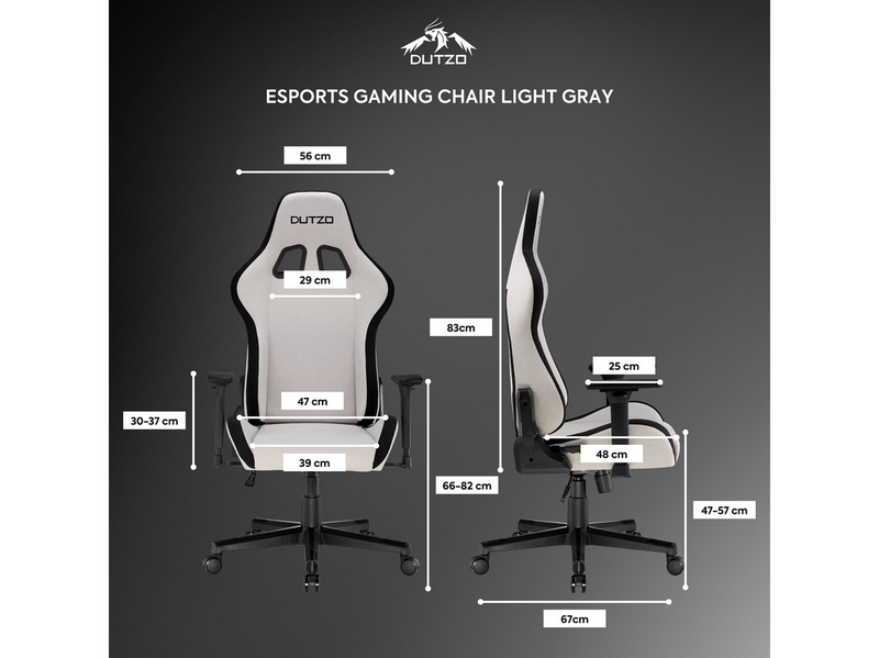 DUTZO E-SPORTS Gaming Stuhl - Hellgrau - Stoff - Bis zu 120 kg