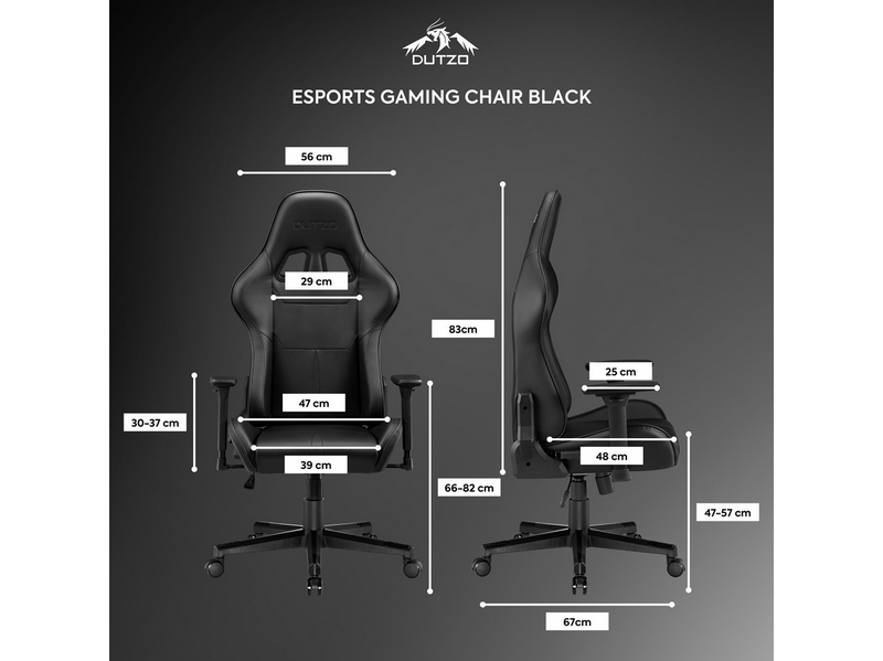 DUTZO E-SPORTS Gaming Stuhl - Schwarz - PU-Leder - Bis zu 120 kg