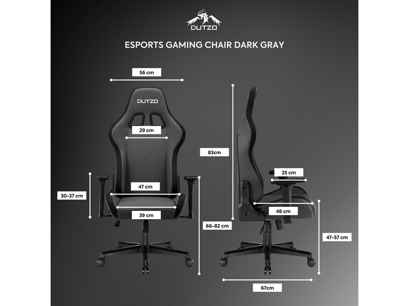 DUTZO E-SPORTS Gaming Stuhl - Dunkelgrau - Stoff - Bis zu 120 kg
