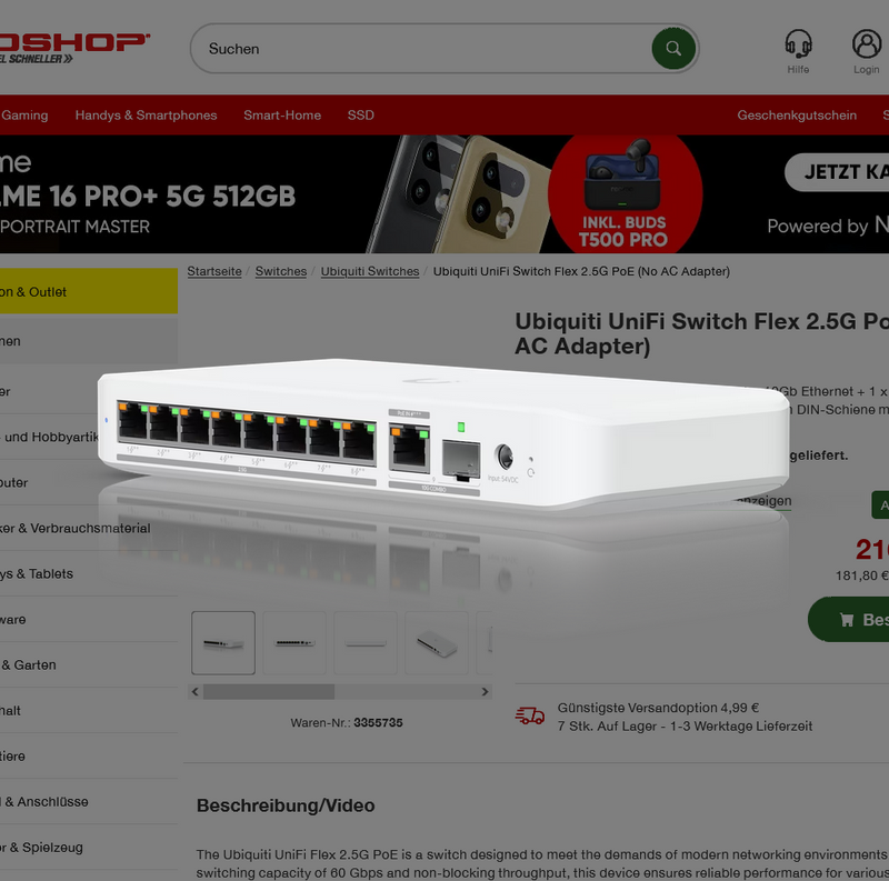 Ubiquiti UniFi Switch Flex 2.5G PoE (No AC Adapter)