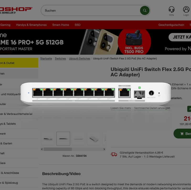 Ubiquiti UniFi Switch Flex 2.5G PoE (No AC Adapter)