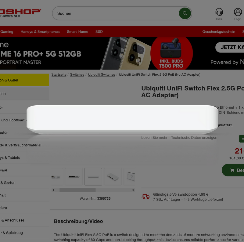 Ubiquiti UniFi Switch Flex 2.5G PoE (No AC Adapter)