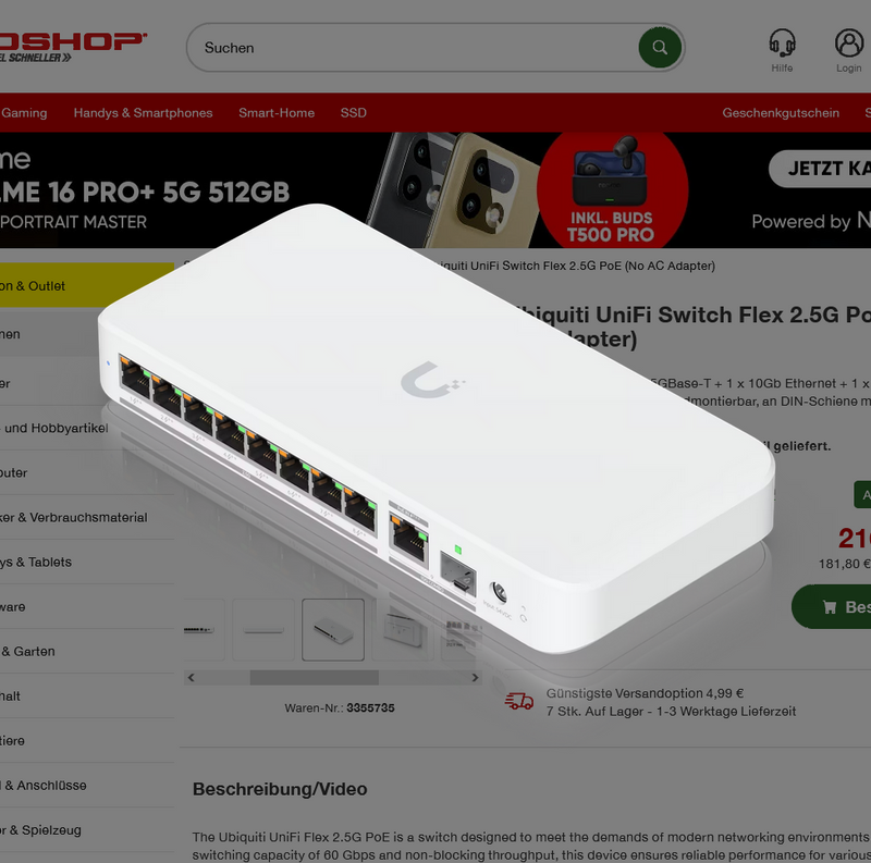 Ubiquiti UniFi Switch Flex 2.5G PoE (No AC Adapter)