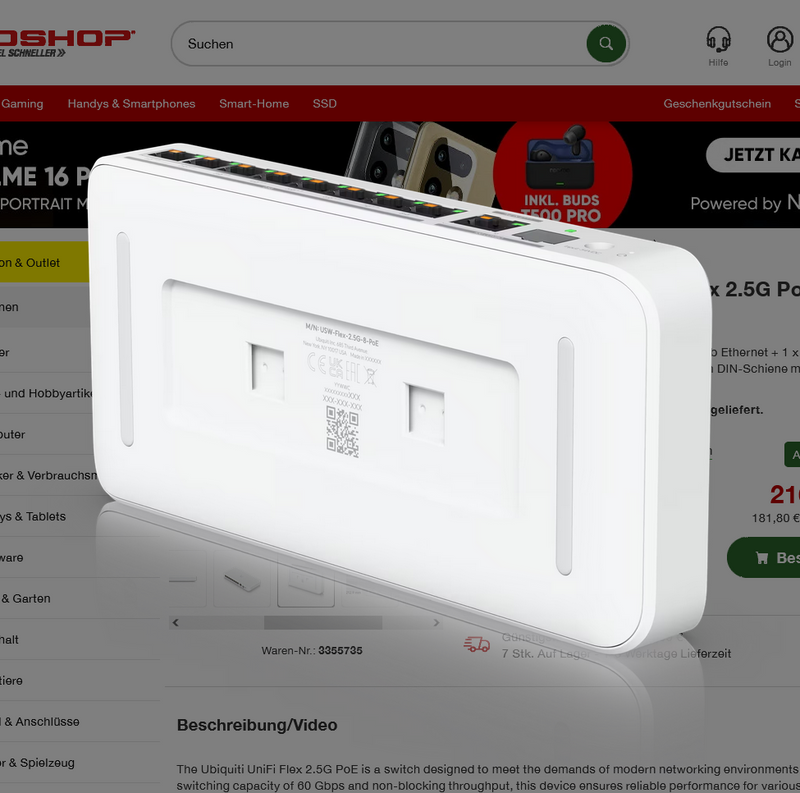 Ubiquiti UniFi Switch Flex 2.5G PoE (No AC Adapter)