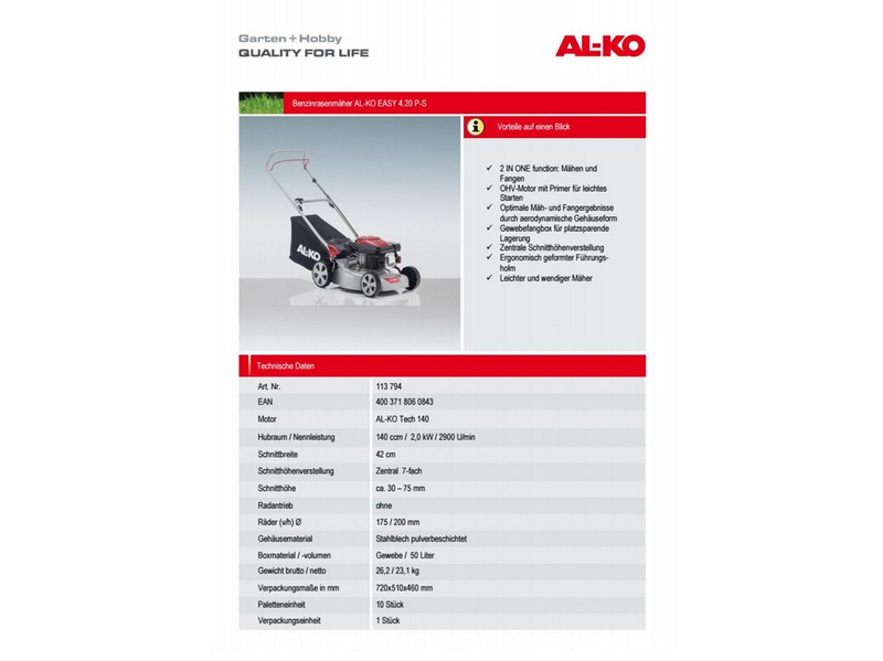 AL-KO Petrol lawn mower EASY 4.20 P-S