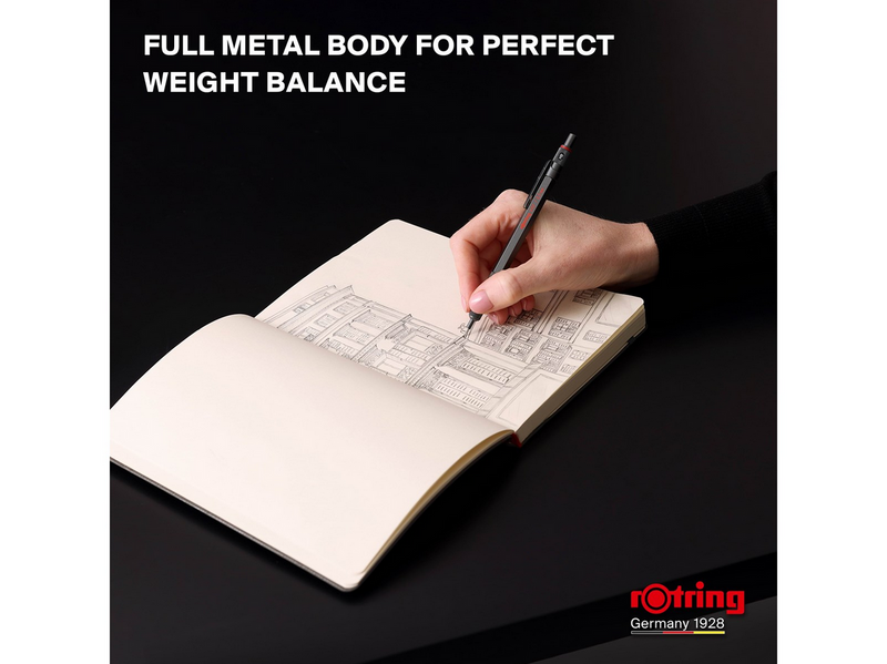Rotring 600 Mechanical Pencil | HB Lead 0.5 mm | All-Metal Body Propelling