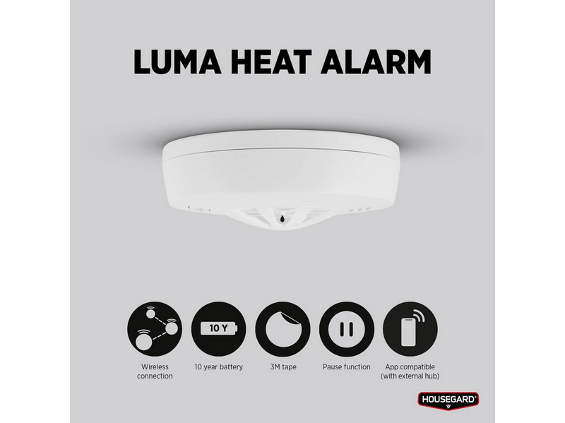 Housegard Luma wireless heat alarm incl. 10-year battery white