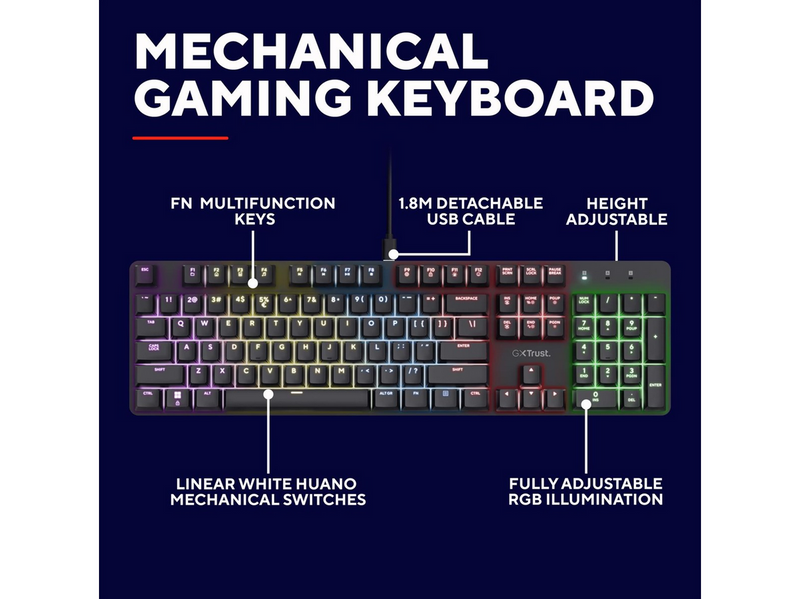 Trust GXT871 Zora Mechanical - Gaming Tastatur - Nordic ISO
