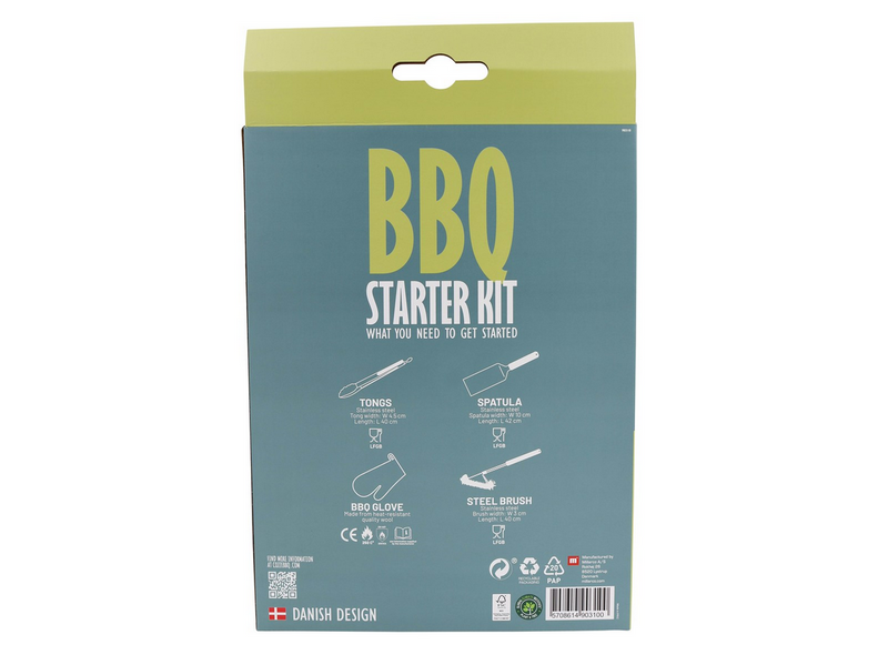cozze BBQ Set 4-teilig: Spachtel, Zange, Grillbürste & Hand