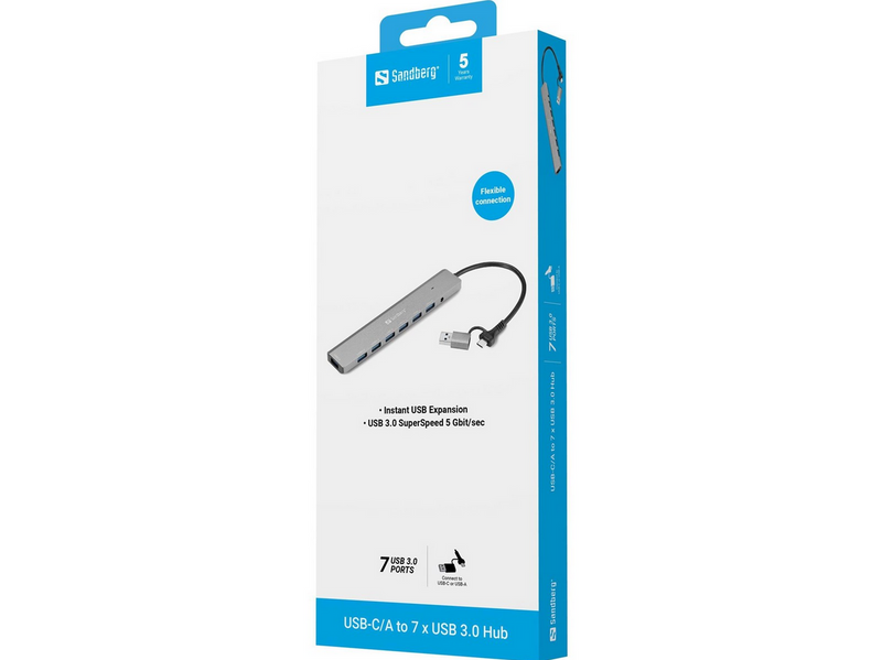 Sandberg 7-Port Type-A USB3.0 Hub USB-Hubs - USB 3.0 - 7 - silber