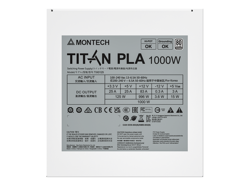 Montech TITAN PLA 1000W Netzteile - 1000 Watt - 135 mm - ATX 3.1 - 80 Plus