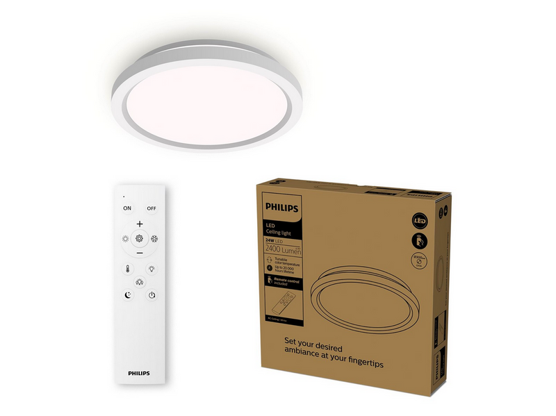 Philips AIO Ceiling Light with Remote (Round White) – 24W Integrated LED Lamp