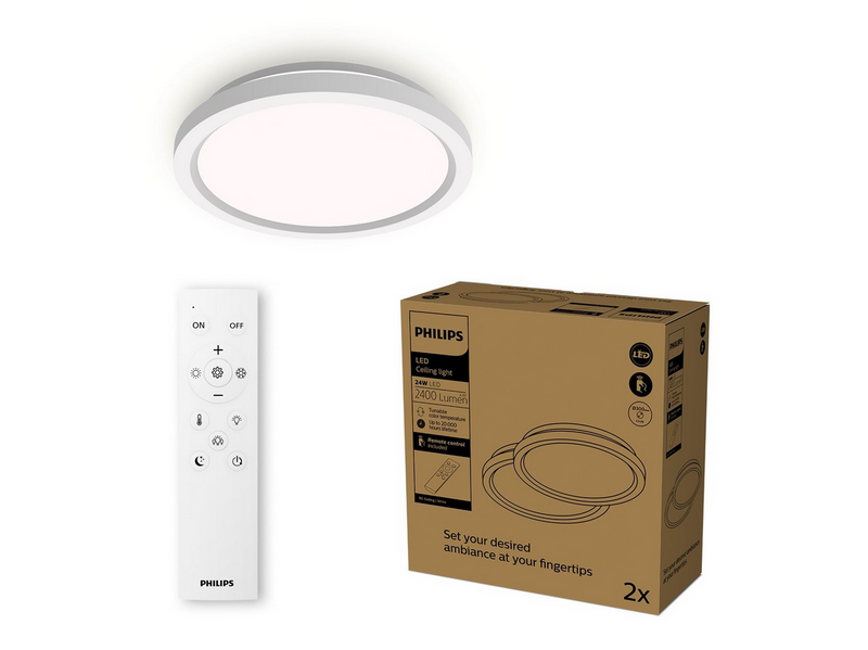Philips AIO Ceiling Light with Remote (Round White) – 24W Integrated LED Lamp
