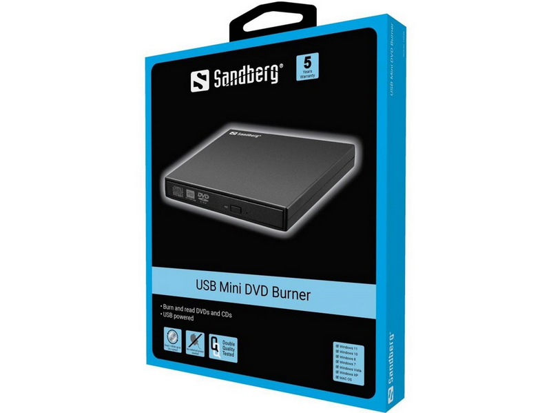 Sandberg USB Mini DVD Burner - DVD-RW (Brenner) - USB 2.0 - Schwarz