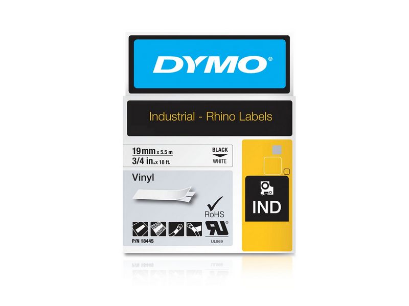 DYMO Rhino-Industrie-Vinyletiketten | 19 mm x 5,5 m | schwarz auf weiß |