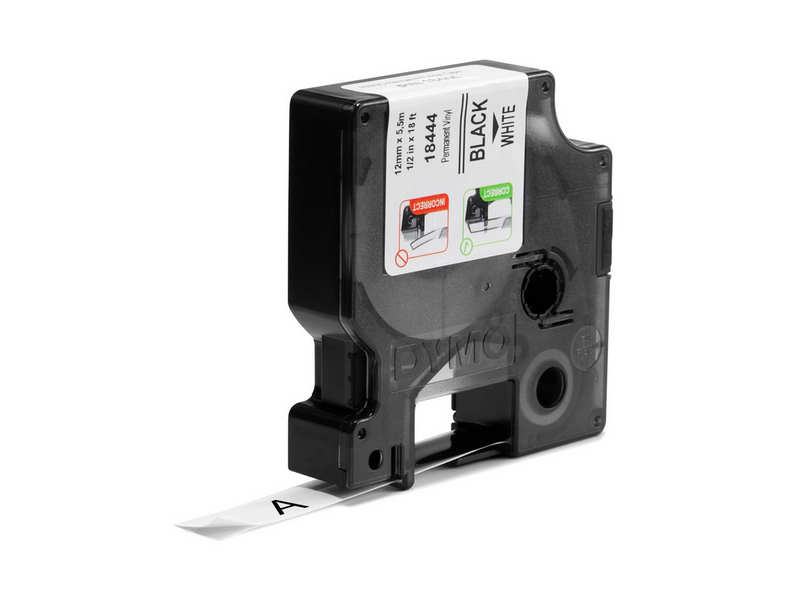 DYMO Rhino-Industrie-Vinyletiketten | 12 mm x 5,5 m | schwarz auf weiß |