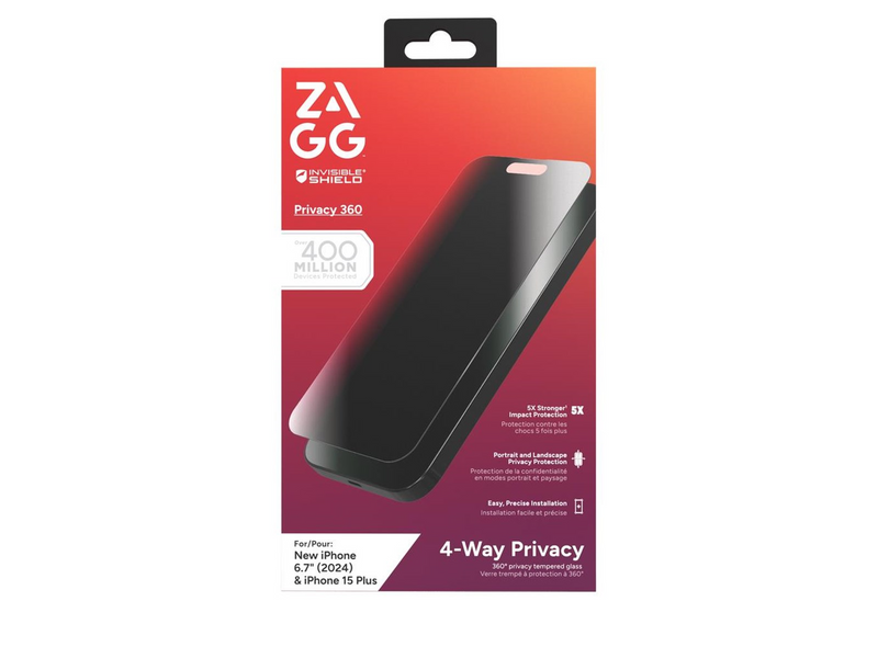 ZAGG InvisibleShield Glass Elite Privacy 360 for Apple iPhone 15 Plus / 16 Plus