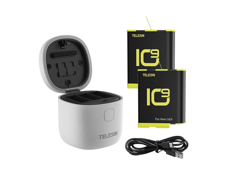 TELESIN 3-slot waterproof charger Allin box for GoPro Hero 9 / Hero 10 + 2 batteries (GP-BTR-905-GY-B)
