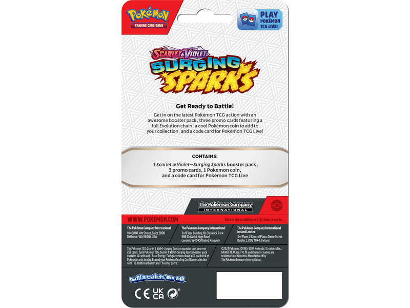 Pokemon TCG Booster with Coin and 3 Promo Cards - Scarlet & Violet Surging Sparks