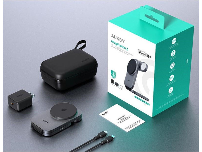 Aukey LC-MC312 MagFusion Z Qi2 3-in-1 Foldable Wireless Charging Station