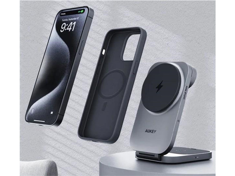 Aukey LC-MC312 MagFusion Z Qi2 3-in-1 Foldable Wireless Charging Station