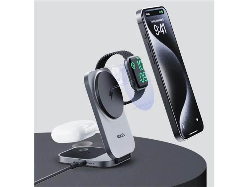 Aukey LC-MC312 MagFusion Z Qi2 3-in-1 Foldable Wireless Charging Station