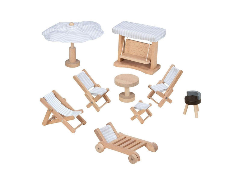 Goki Wooden Doll Furniture Garden Furniture 9 pieces.