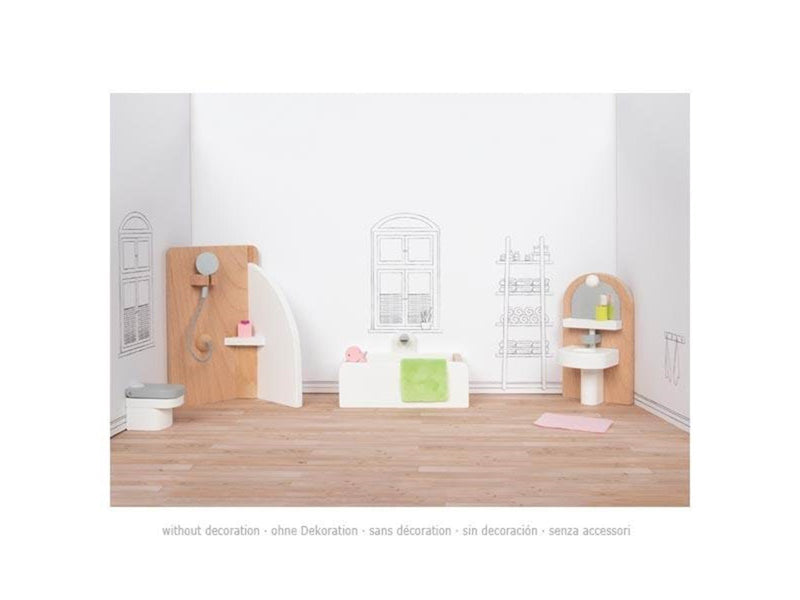 Goki Wooden Doll Furniture Bathroom 10 pieces.