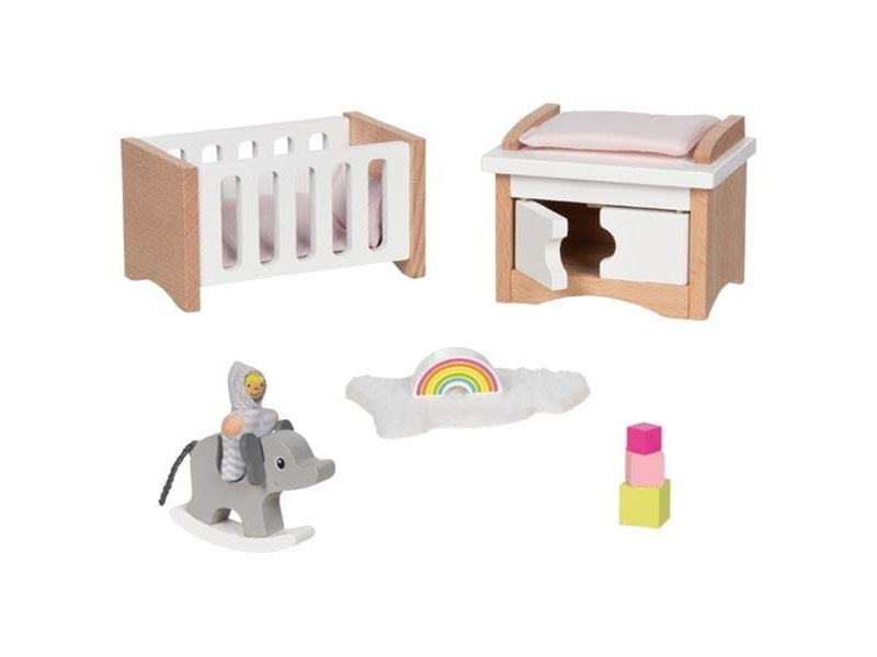 Goki Wooden Doll Furniture Baby Room 12 pieces.