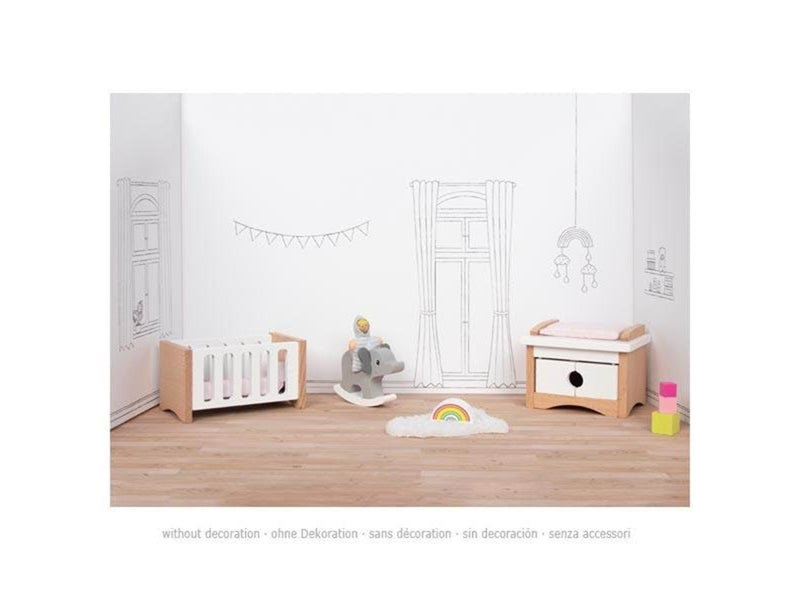 Goki Wooden Doll Furniture Baby Room 12 pieces.