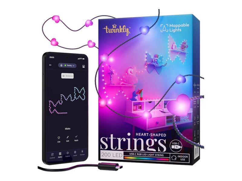 Twinkly Candies - string lights - LED x 200 - 16 million colours - hearts - green
