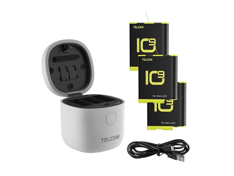 TELESIN 3-slot waterproof charger Allin box for GoPro Hero 9 / Hero 10 + 3 batteries (GP-BTR-906-GY-B)