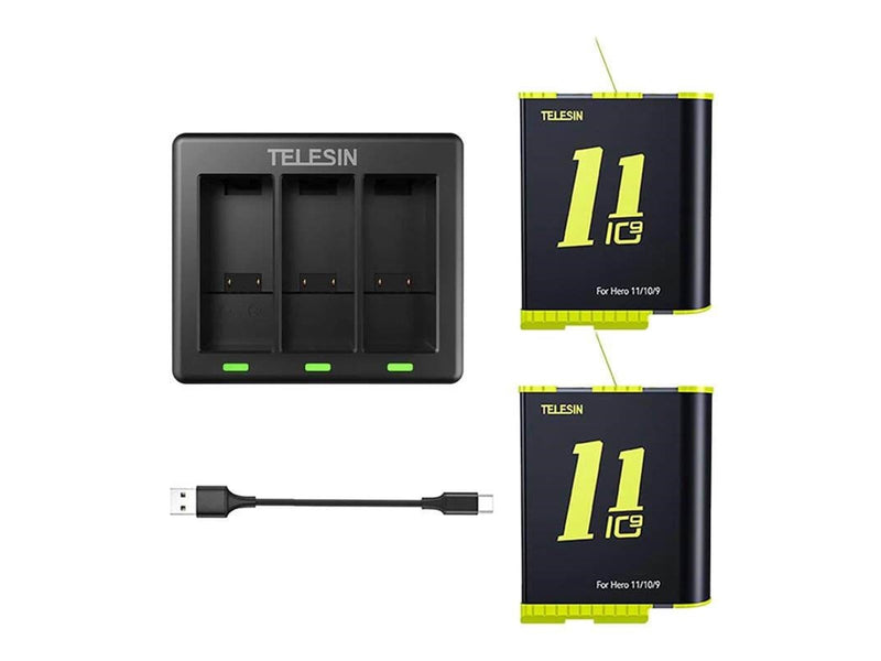 TELESIN three-channel charger + 2 batteries for GoPro Hero 9 / 10 / 11 / 12 (GP-BTR-903-B)