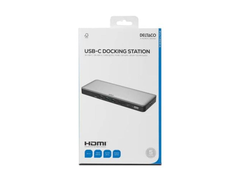 Deltaco USB-C dock triple 2x HDMI/DP USB-C/USB-A/RJ45/S