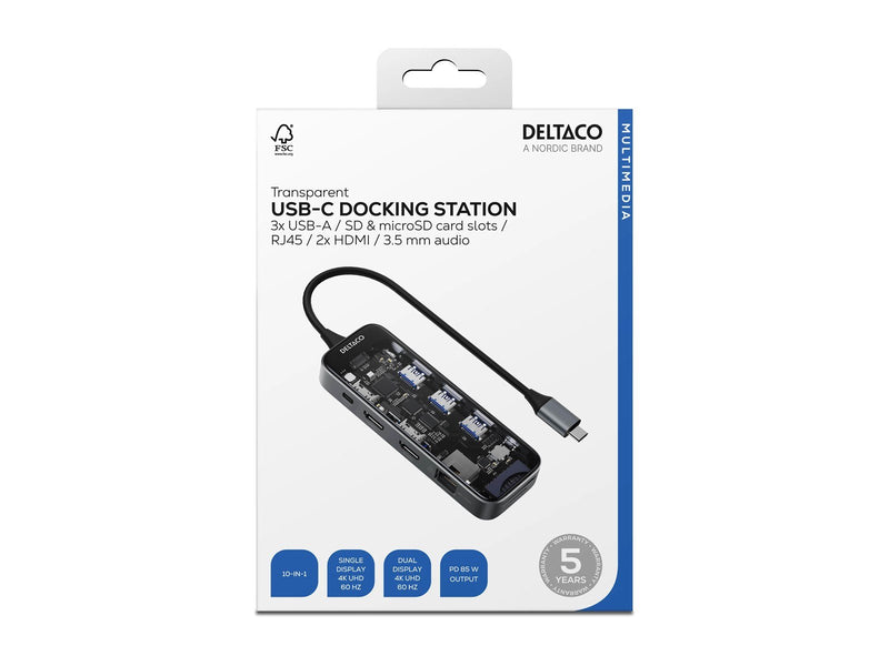 Deltaco Transparent USB-C Docking Station Dual 2x HDMI