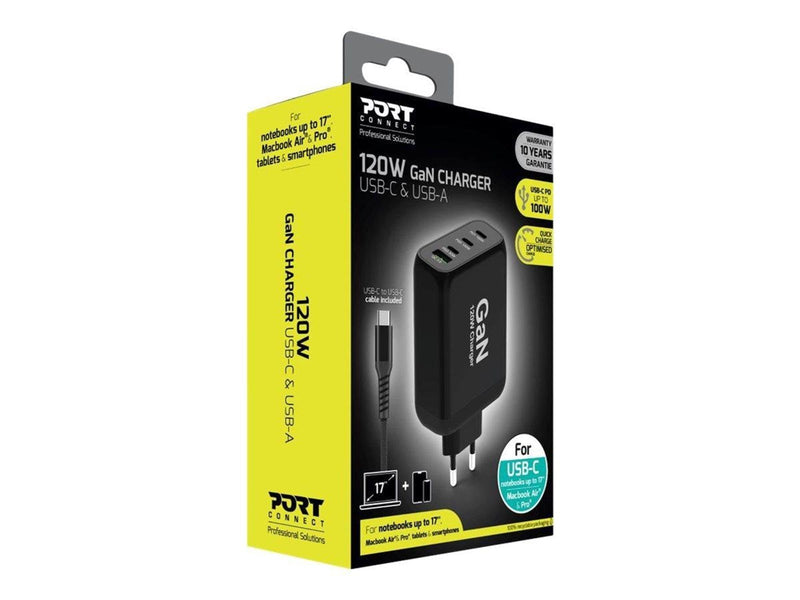 PORT Designs PORT Connect power adapter - GaN technology - 3 x USB-C USB Type A - 120 Watt