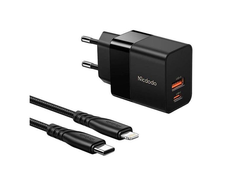 Mcdodo CH-1952 USB + USB-C 20W charger + USB-C to Lightning cable (black)