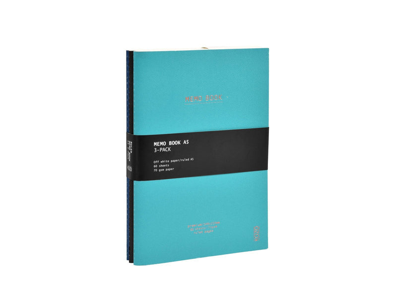 KOZO Memo Book A5 3 Pack Navy Steel Blue Black