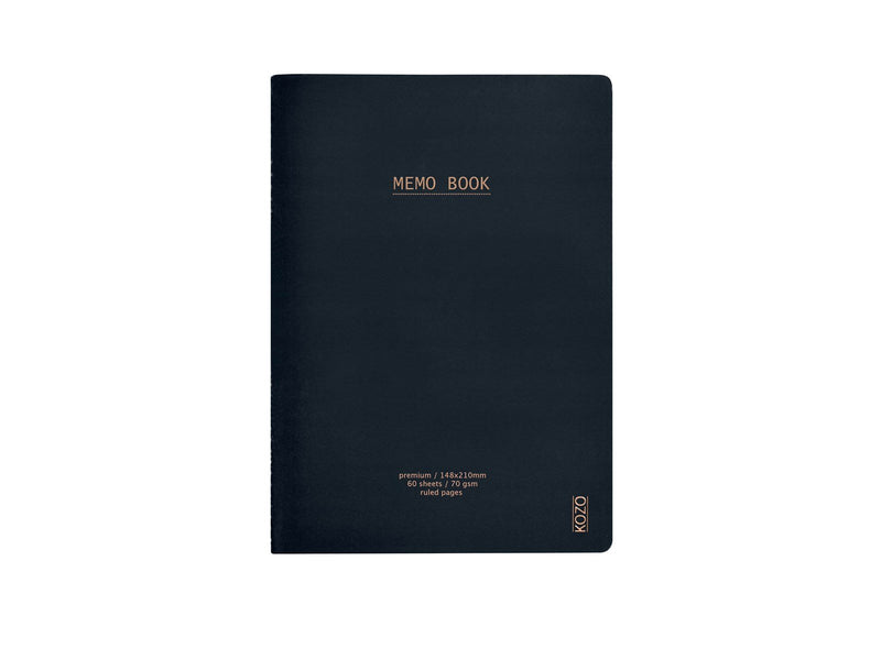 KOZO Memo Book A5 3 Pack Navy Steel Blue Black