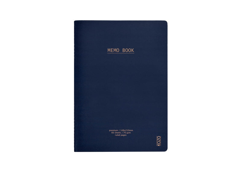 KOZO Memo Book A5 3 Pack Navy Steel Blue Black