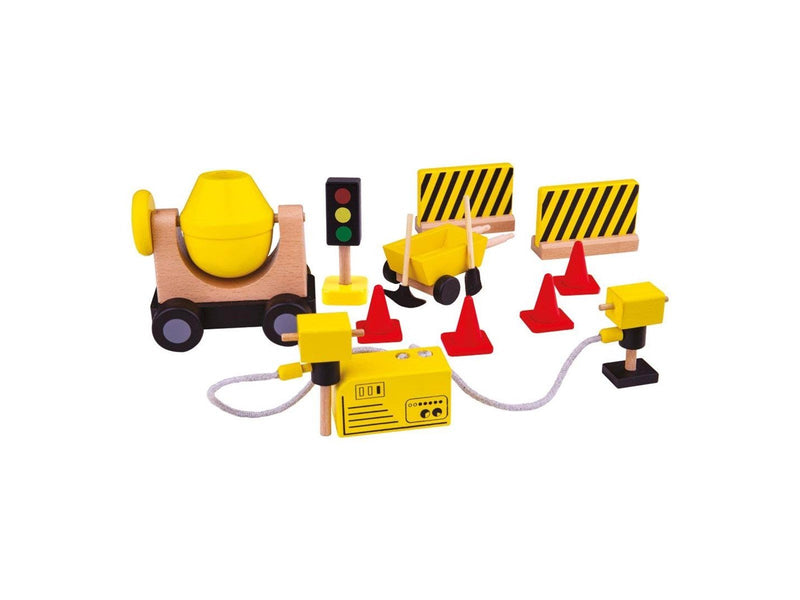 Tidlo Wooden Dollhouse Construction Workers Construction Material 13 pcs.