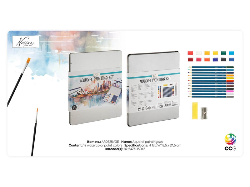 Nassau Aquarel painting set 28 pcs. in tin box